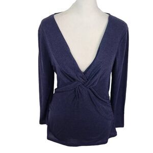 One World Navy Knit Top with Twist Accent NWT Size Small Dark Blue Top